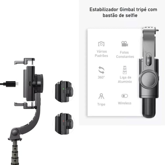Gimbal-Stabilisator, Selfie-Stick aus Edelstahl mit Bluetooth für Mobiltelefone