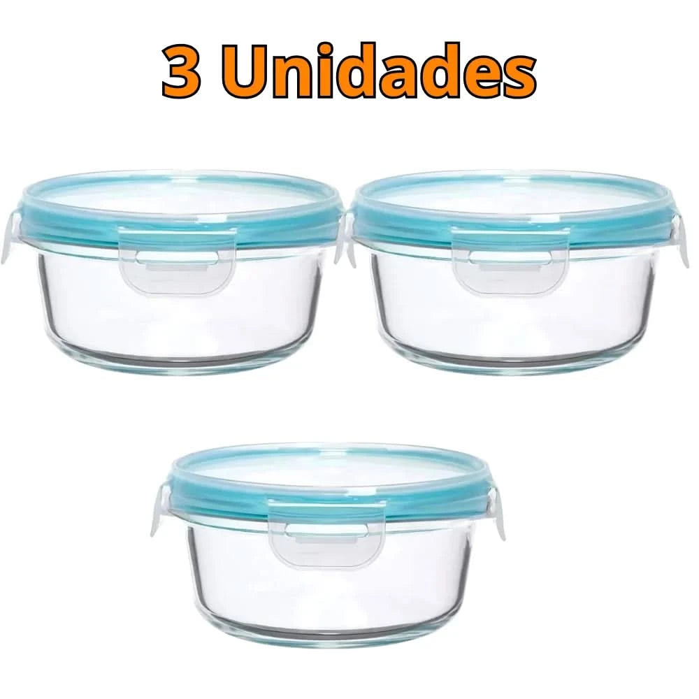 Kit up to 3 Heat Resistant Glass Lunch Pot 400 ml Hermetic Sealer Pot Fit
