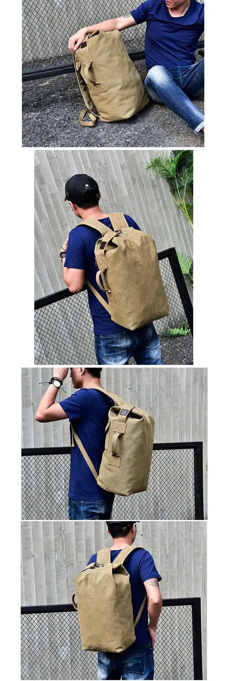 Outdoor Travel Bag Backpack Fashion Large Capacity Rucksack Man Light weight Male Luggage Canvas Bucket Shoulder Bags for Men