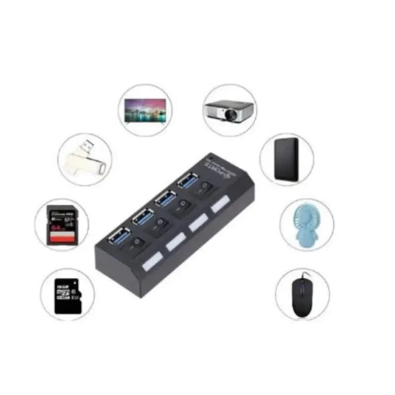 High Speed 2.0 USB 4 Inputs USB Hub with On/Off Button