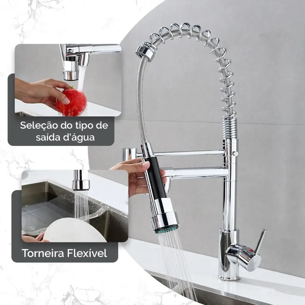 Torneira Cozinha Gourmet 50cm Spray Articulado 2 Jatos 100% Metal Cromada Envio 12h SP