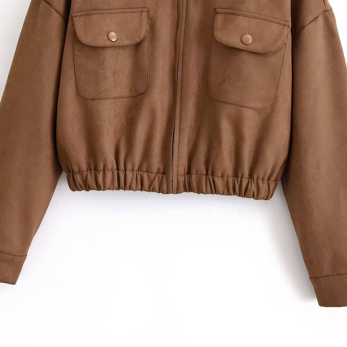 Umlegekragen Tasche Saum lockere Wildlederjacke