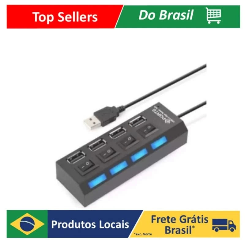 High Speed 2.0 USB 4 Inputs USB Hub with On/Off Button