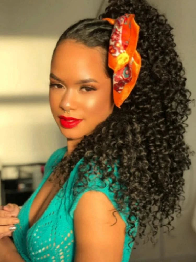 Rabo de Cavalo Curtos Ondas Profundas Cabelo Fibra Proteica Orgânica de Alta Qualidade Afro Cacheado 60cm100g "PATRICIA"-MODA