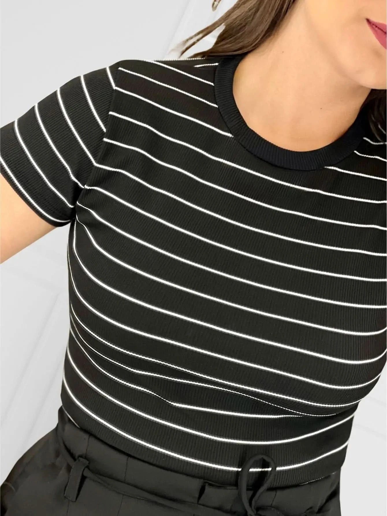 Blogger Striped T-shirt Summer Summer Casual Summer Summer Fast Shipping Free Shipping Comfortable Knitted Casual