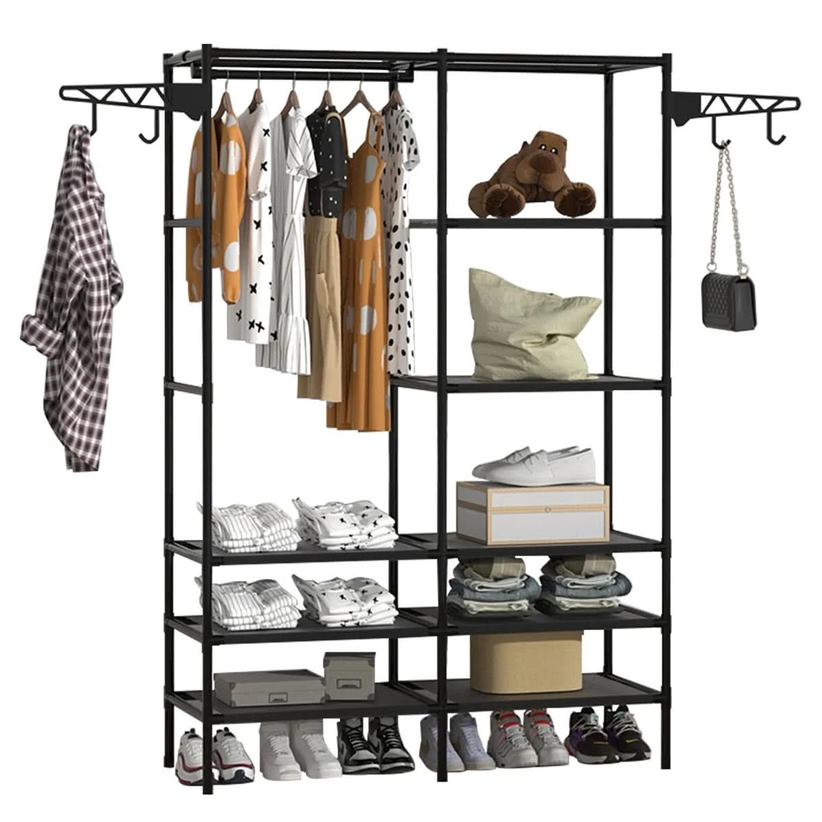 Rack Shoe Rack Arara Portable Wardrobe Multifunctional Shoe Multipurpose Large Dismountable Shoe Organizer (Black)