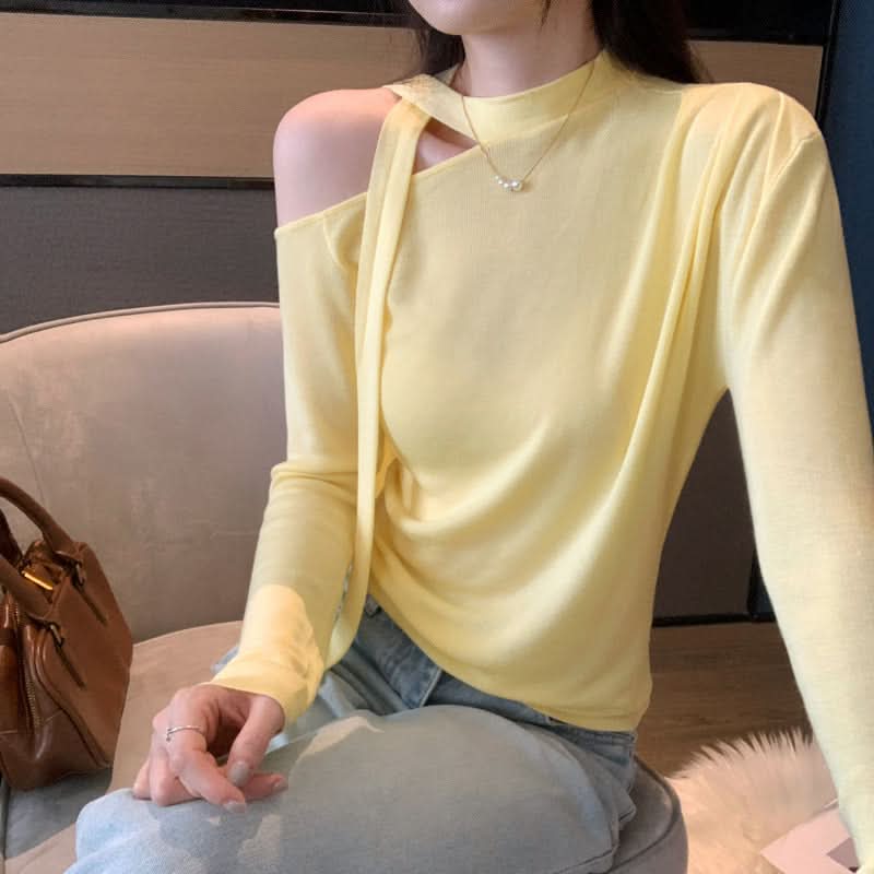 Lace-up Butterfly Sleeveless Long Sleeve T-Shirt for Women, Lightweight Chiffon Style, Elegant and Slim Fit Top
