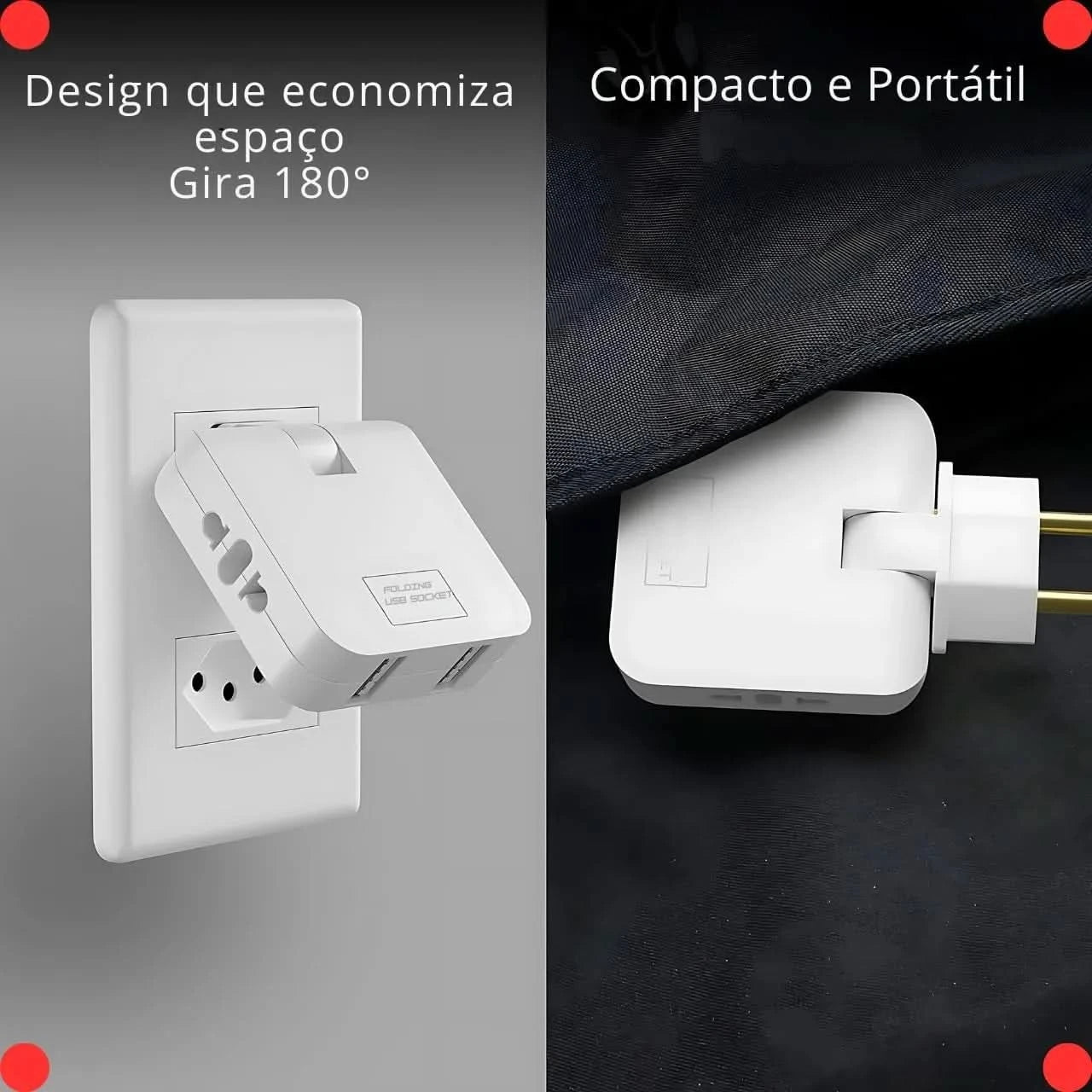 Benjamin Bivolt Socket Adapter with 2 USB Ports-Universal Mobile Phone Charger, Practical and Portable, Ideal for Travel
