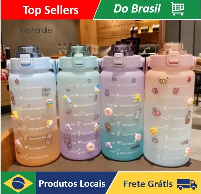 2L Water Squeeze Bottle With 2D And 3D Adhesive Straw With Handle Works As Mobile Phone Holder-Neverdie Store