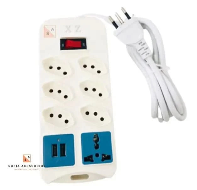 Extension Ruler with 6 Sockets, 2 USB and 1 Universal Socket. 2M Reinforced Cable for Greater Practicality and Safety