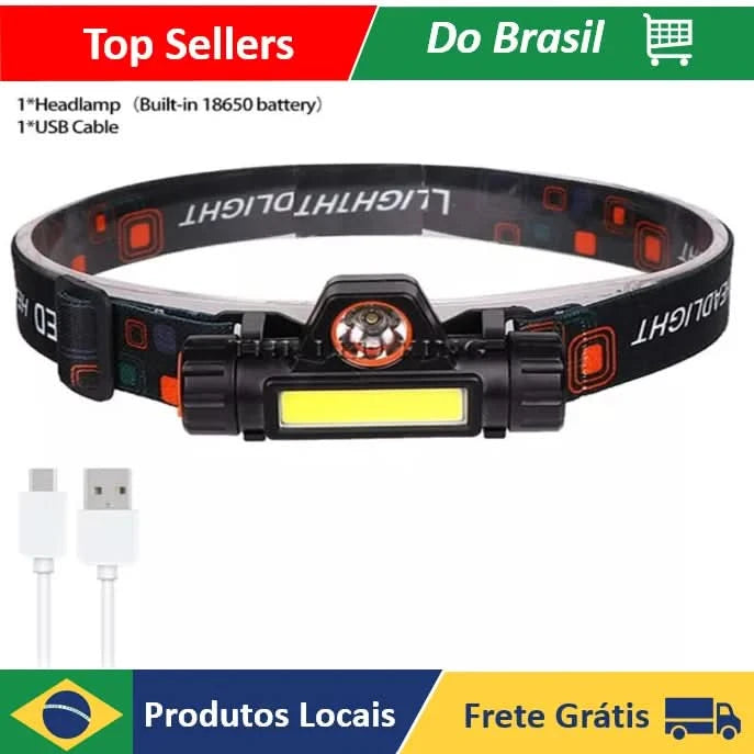 NEVERDIE STORE - Lanterna de Cabeça Led COB Caminhada Pesca Ciclismo High Power ENVIO RAPIDO PARA TODO O BRASIL