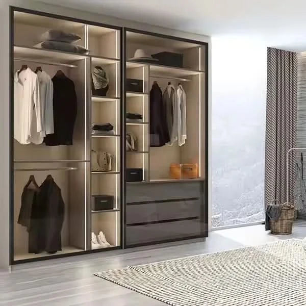 Modern wardrobes L shape with LED light walk in closets