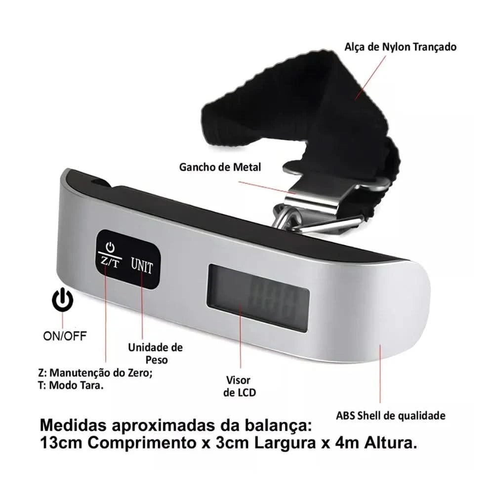Balança Eletronica Bagagem Digital Mão Com Gancho Mala 50kg