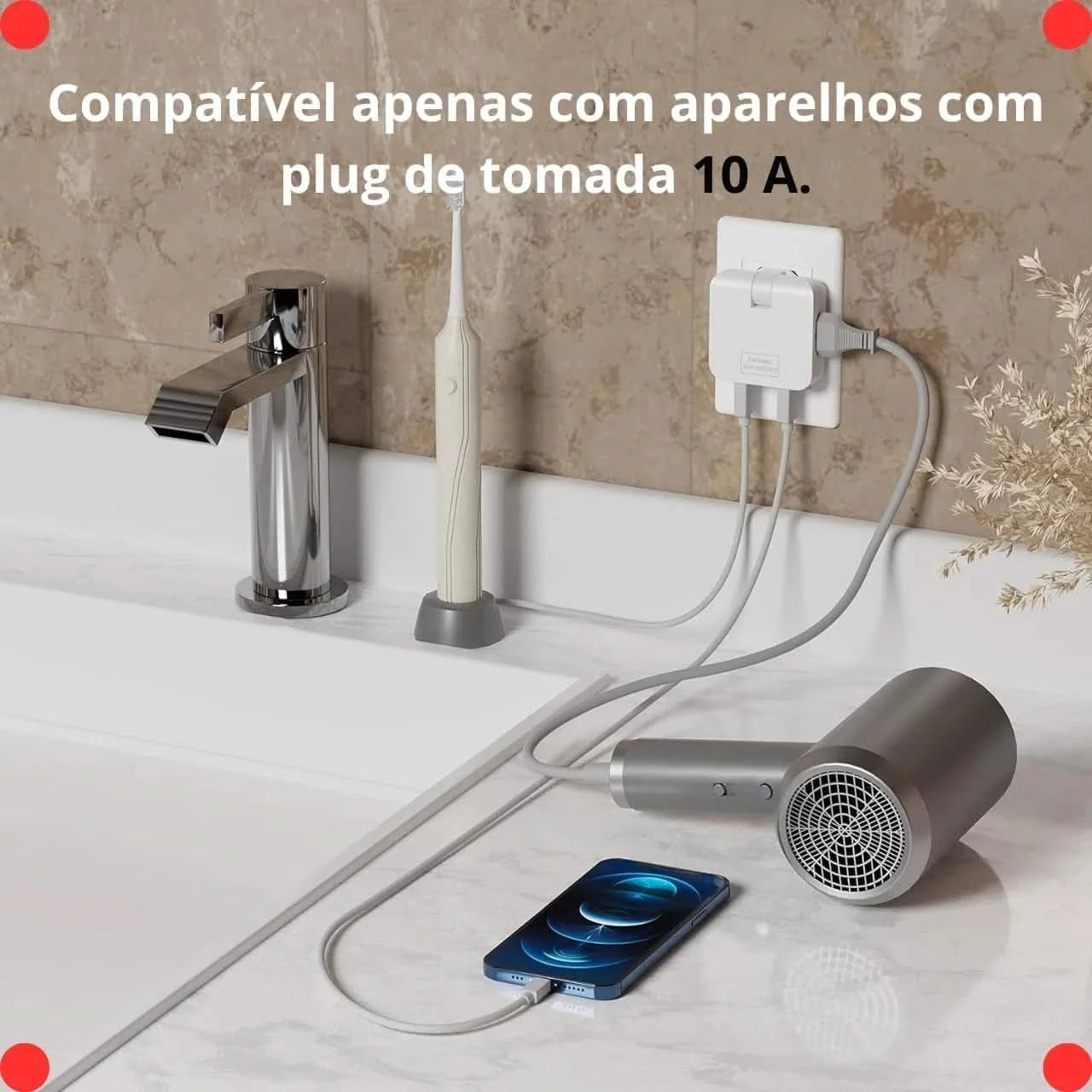 Benjamin Bivolt Socket Adapter with 2 USB Ports-Universal Mobile Phone Charger, Practical and Portable, Ideal for Travel