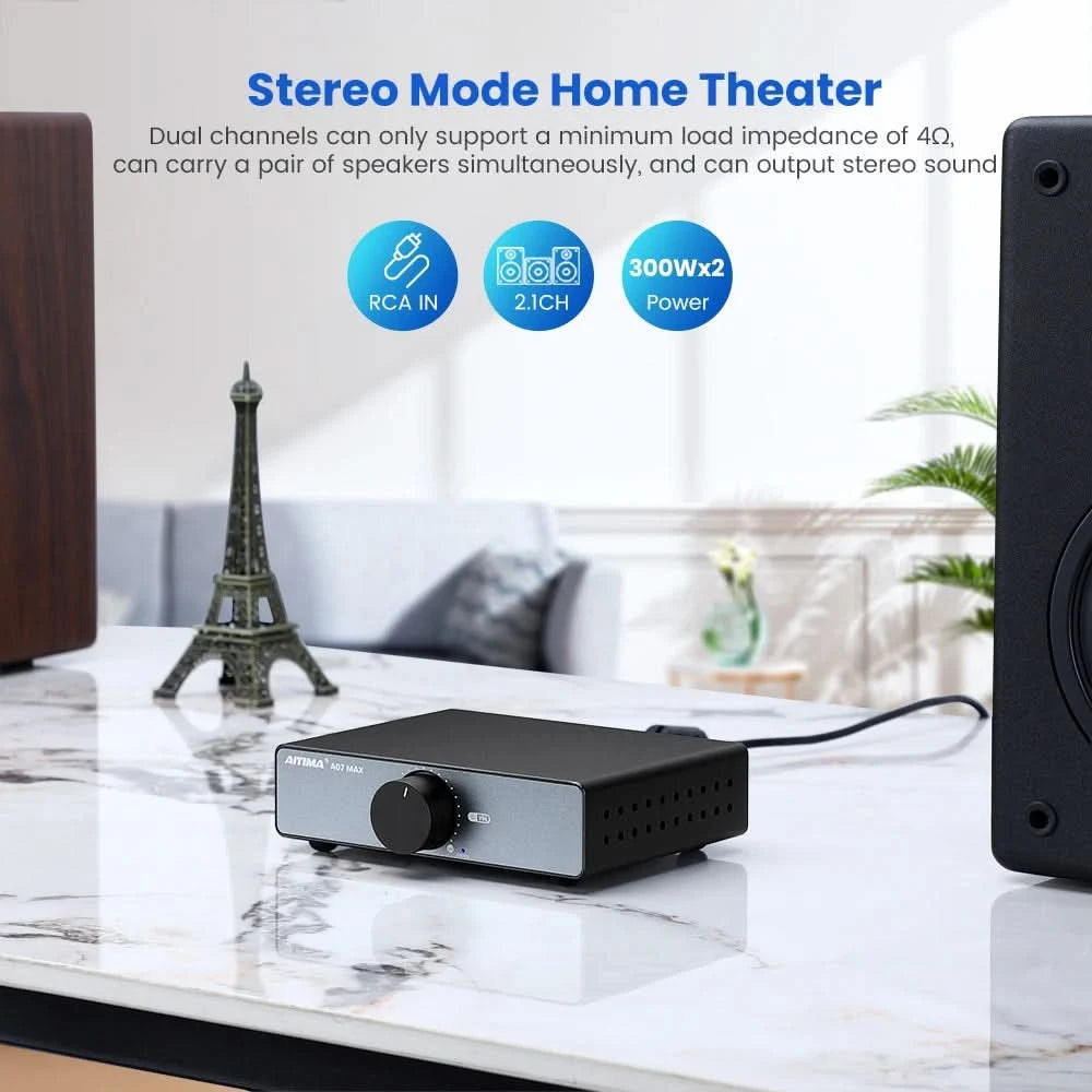 AIYIMA Audio A07 MAX Stereo Amplifier 300W X2 TPA3255 Power Amp 2 Channel Bridgeable Mono 600W  Amplifier for Passive Speaker