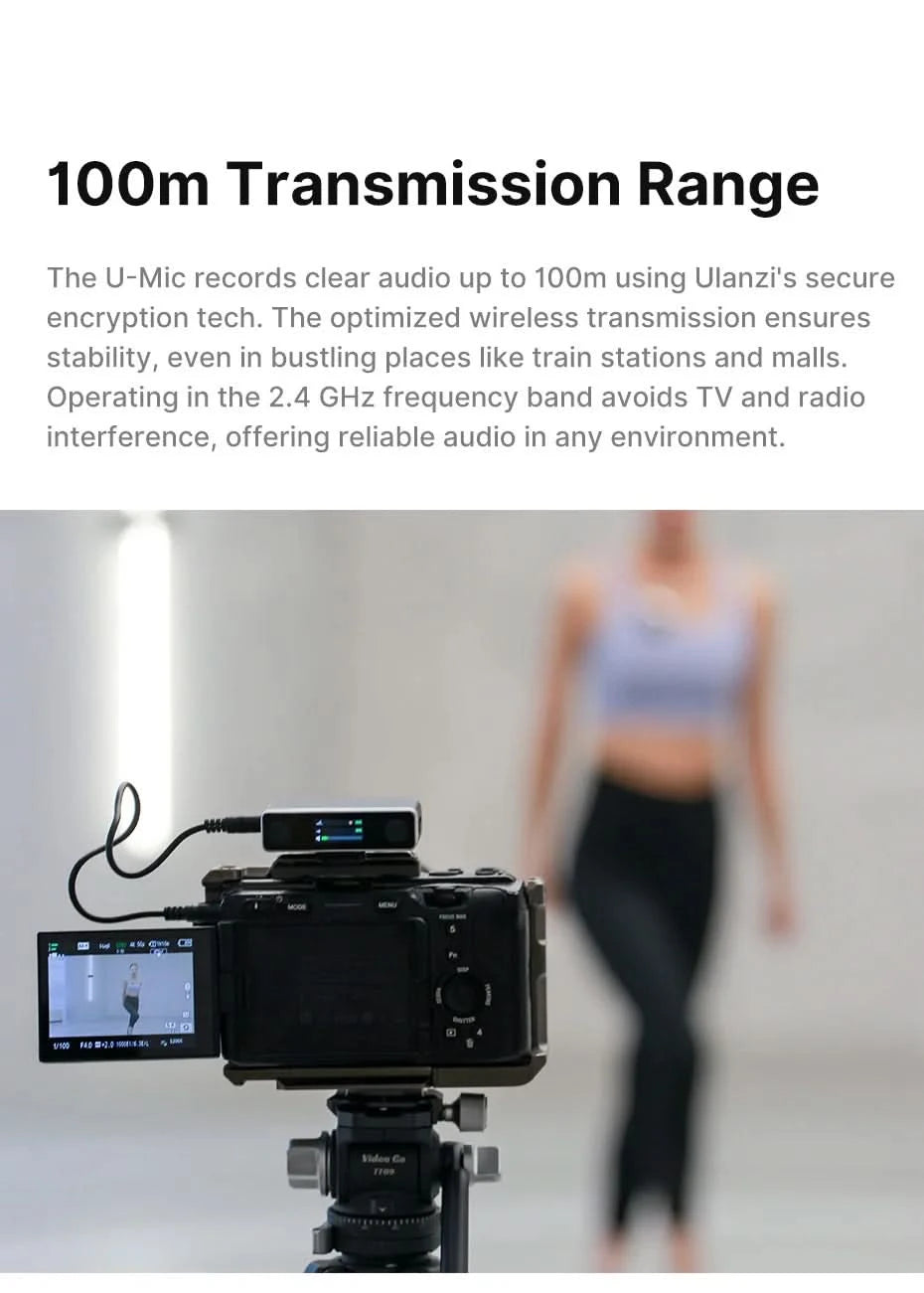 Ulanzi AM18 U-Mic 2.4G Stereo Wireless Microphone 100m Pickup 20+H Dual-Channel Recording for DSLR IOS Android PC Live Interview