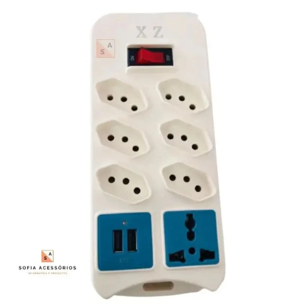 Extension Ruler with 6 Sockets, 2 USB and 1 Universal Socket. 2M Reinforced Cable for Greater Practicality and Safety