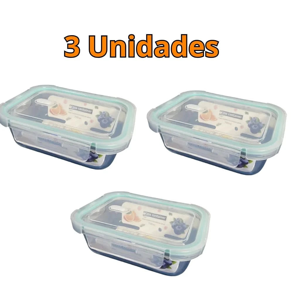 Kit up to 3 Heat Resistant Glass Lunch Pot 400 ml Hermetic Sealer Pot Fit