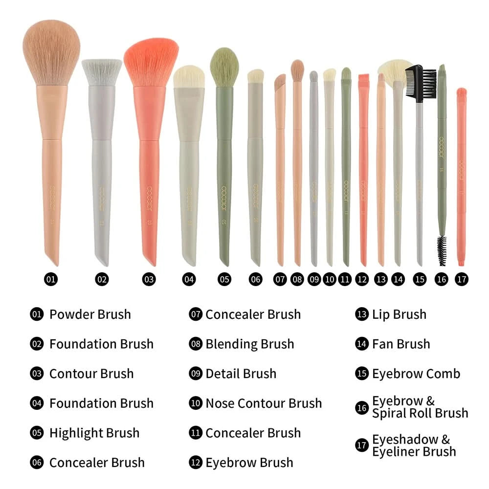 Docolor 17Pcs Makeup Brushes Set Eye Shadow Blush Powder Blending Foundation Cosmetic Brush  With Makeup Sponges And Bag