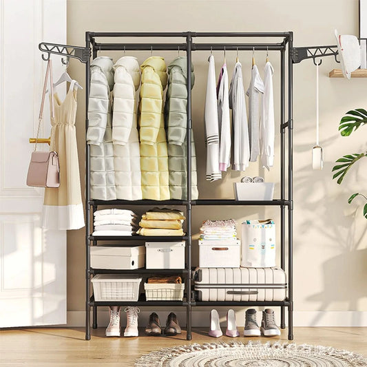 Garderobenständer Schuhregal Ständer Tragbarer Kleiderschrank Multifunktionales Schuhregal Mehrzweck Groß Zerlegbarer Schuh-Organizer (Schwarz)