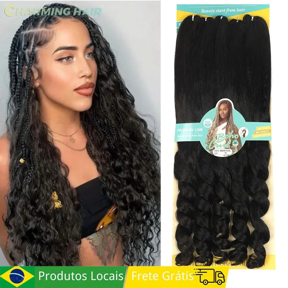 Cabelo Jumbo Boho Curl French Braids Para Crochet Braids Cabelo Jumbo Cacheado Fibra Orgânica de Alta Qualidade 400g 65cm BOHO