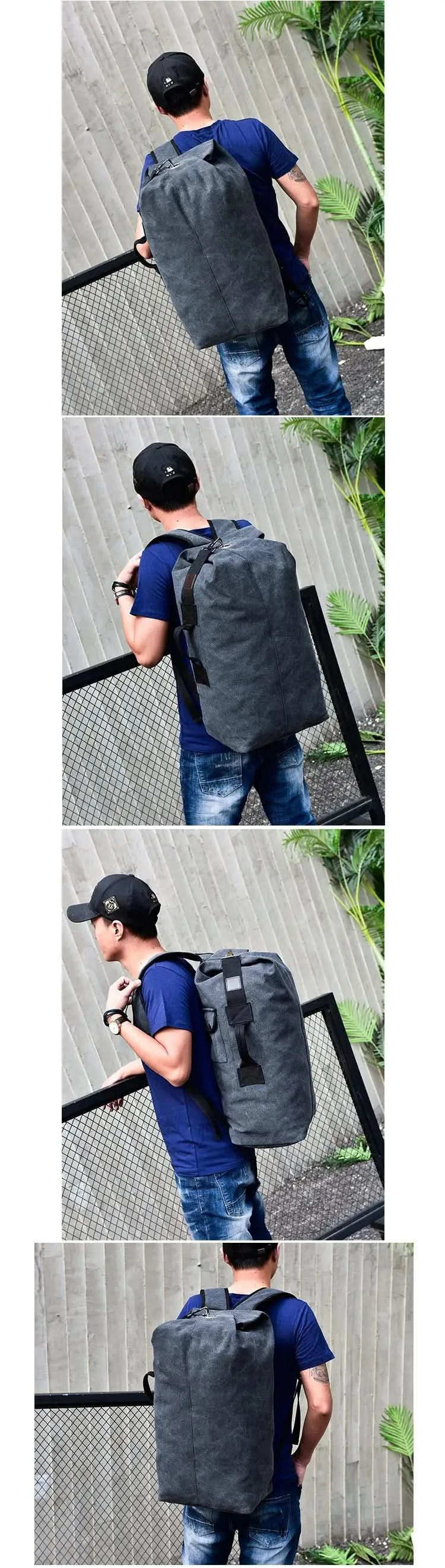 Outdoor Travel Bag Backpack Fashion Large Capacity Rucksack Man Light weight Male Luggage Canvas Bucket Shoulder Bags for Men