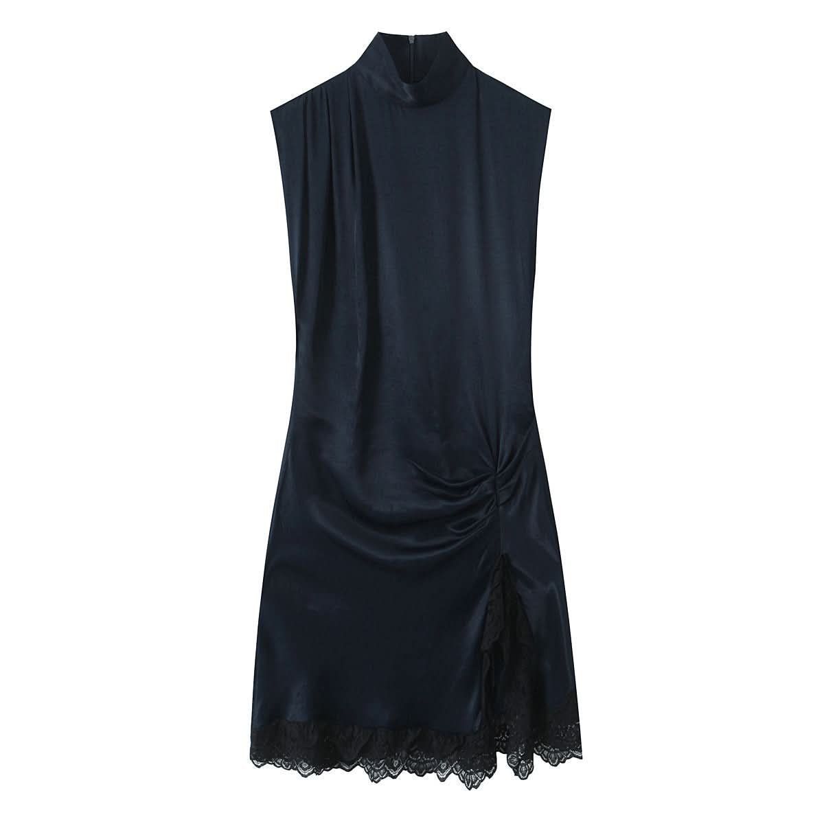 Minikleid aus Satin mit Spitzen-Patchwork und Textur