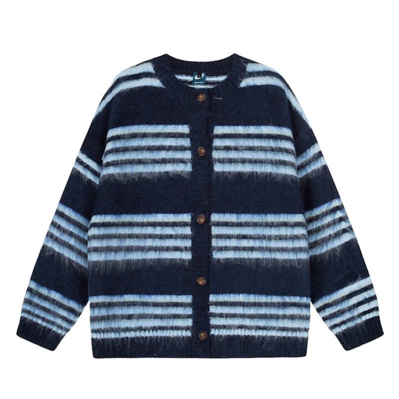 Laid-back striped knit cardigan for women, loose casual sweater top