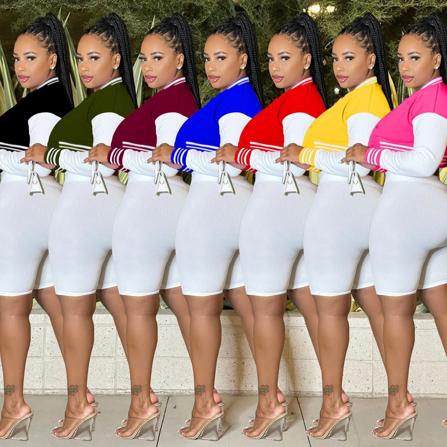 Fashion Women's Long Sleeve Crop Top with Inner Shorts 3-Piece Set