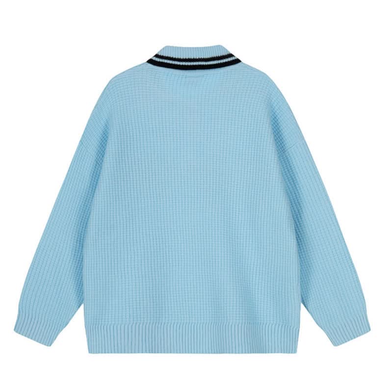 Letter Polo Neck Sweater Oversize Couple Knitwear Top