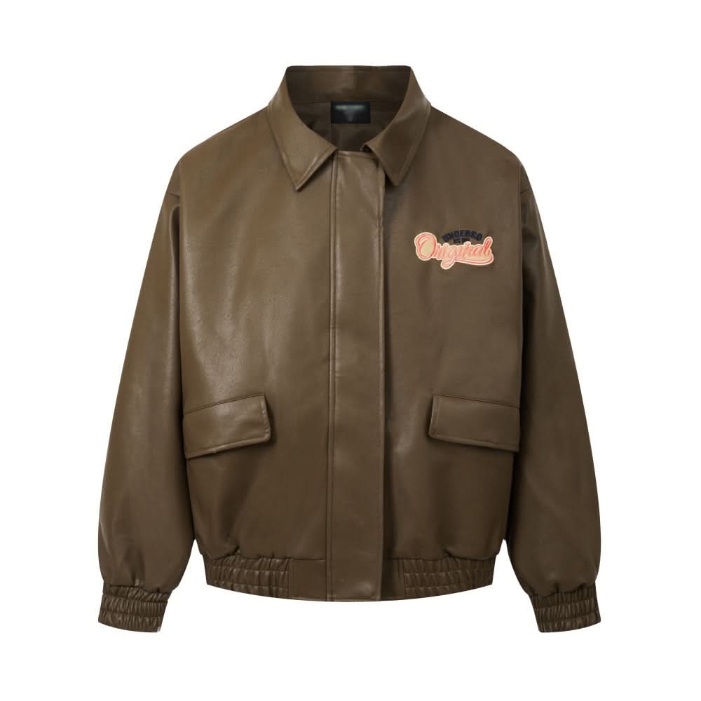 Lederjacke mit besticktem Kragen