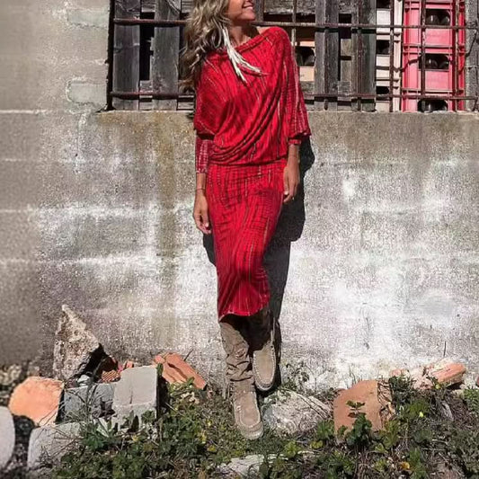 Einarmiges Fledermausärmel-Maxikleid mit Print