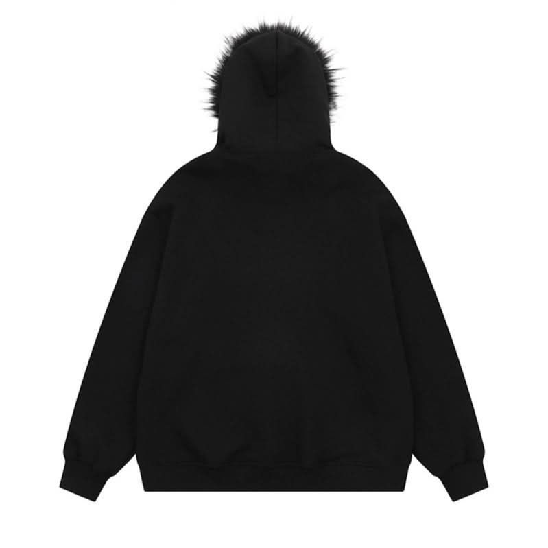 Cute Dog Print Fleece-Lined Hoodie Unisex Casual Loose Sweatshirt