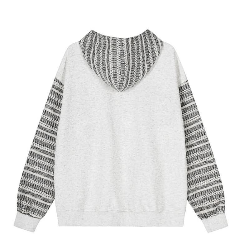 Striped Patchwork Hooded Sweatshirt Casual Open Front Cardigan Coat