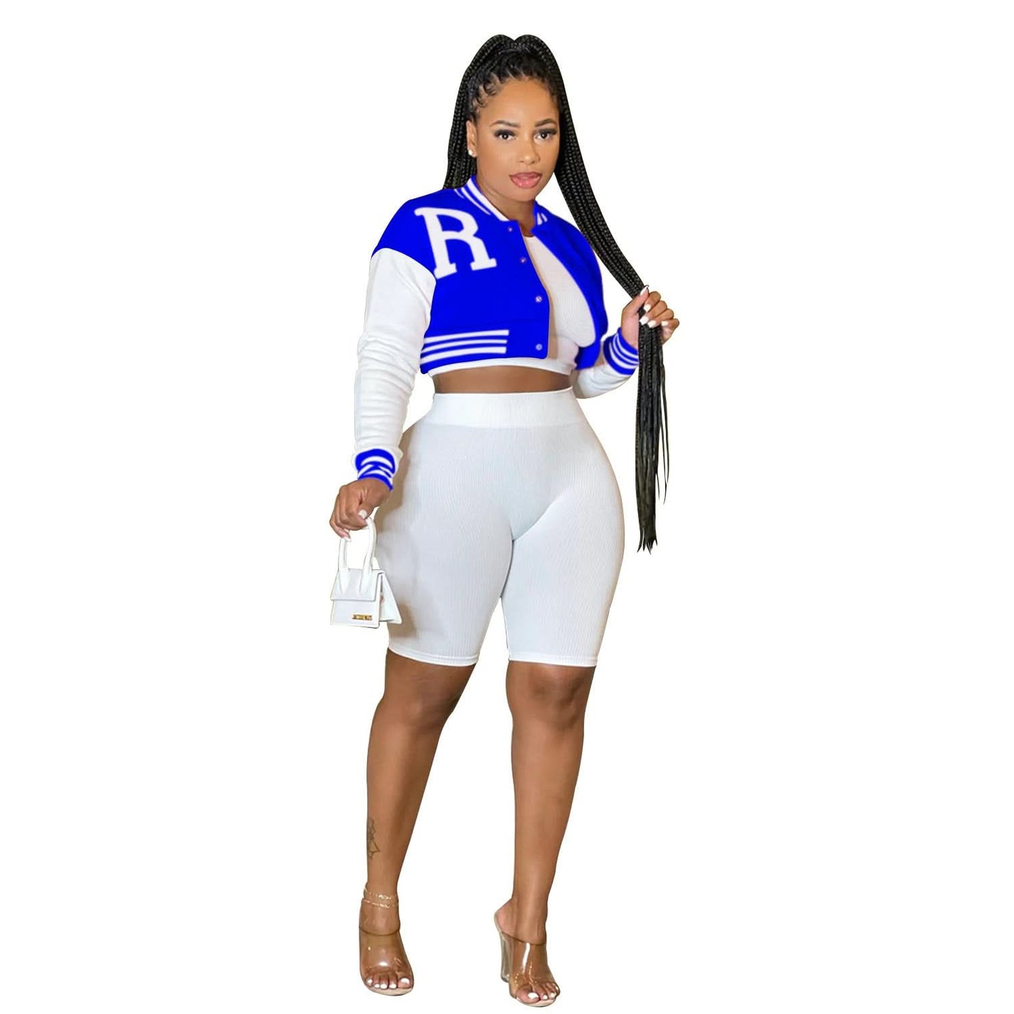 Fashion Women's Long Sleeve Crop Top with Inner Shorts 3-Piece Set