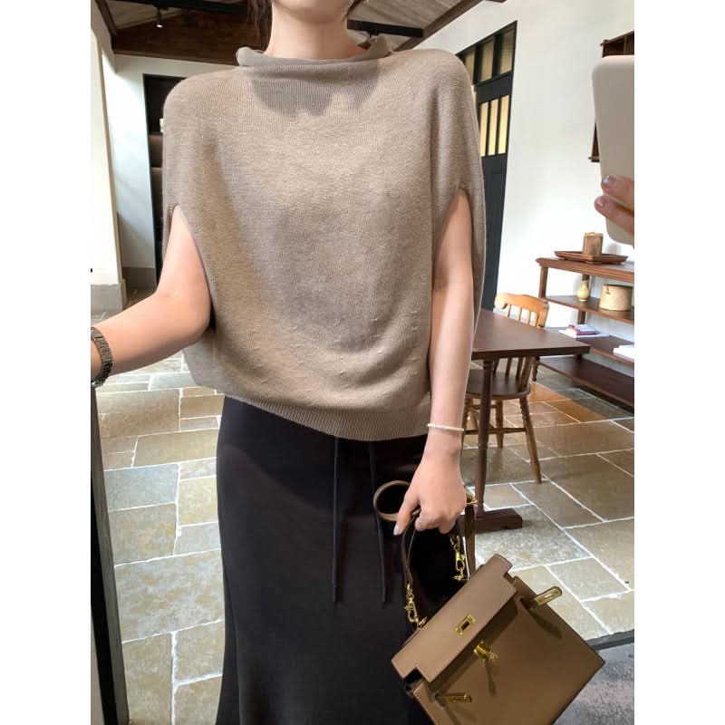 Chic Batwing Sleeve Shawl Knit Sweater for Women, Loose Bohemian Style Cape Top