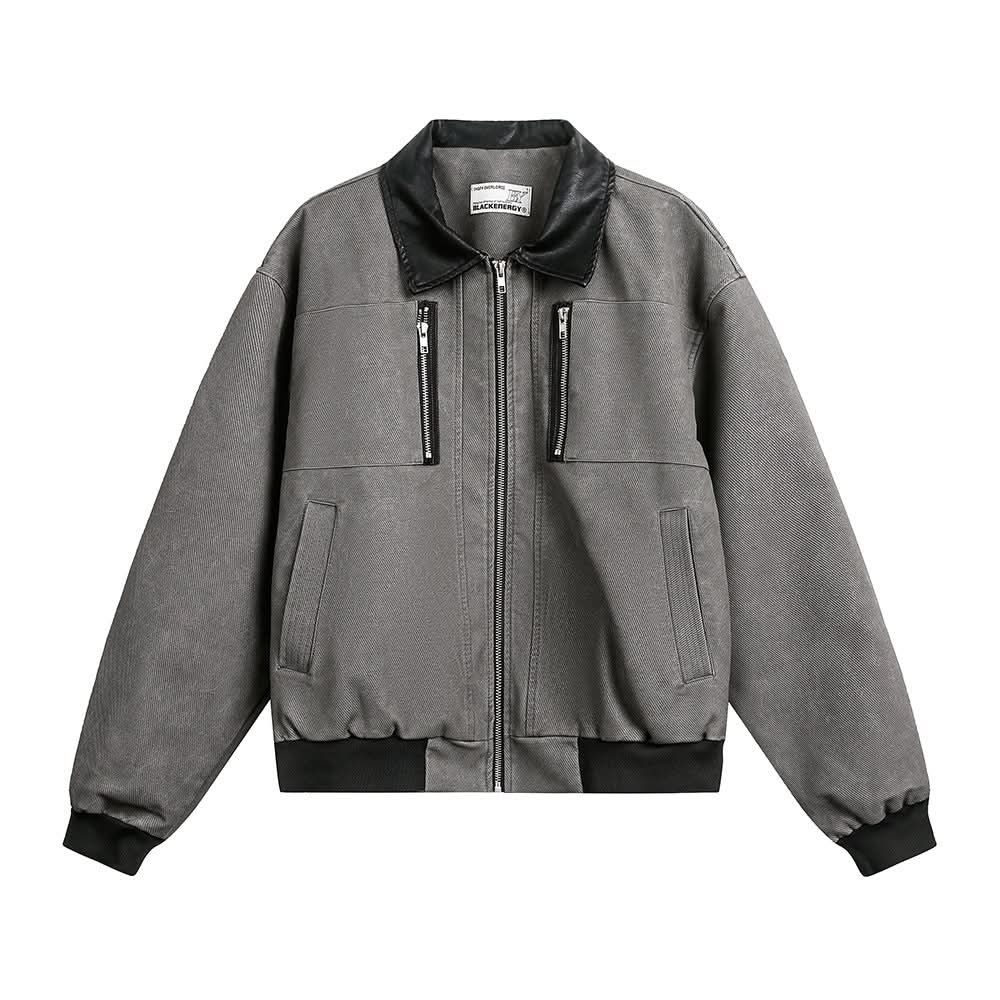 Jacke mit Kontrastkragen aus PU-Leder