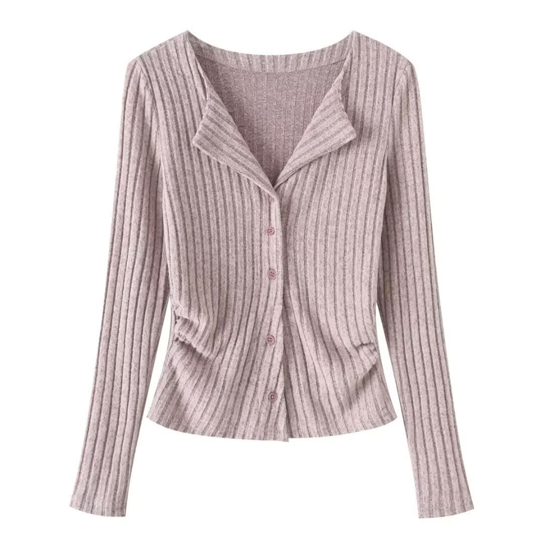 Wrinkled waist slimming long sleeved top