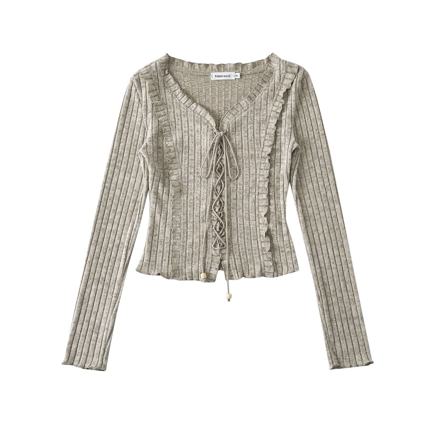 Tie up slim fit long sleeved top