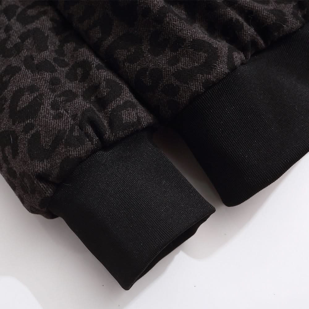 Mountain carving leopard print short hooded cotton jacket