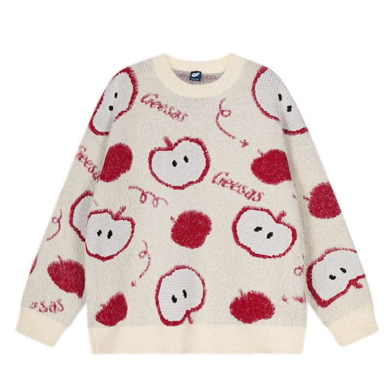 Jacquard Crewneck Sweater Loose Casual Slimming Lazy Style Knitwear