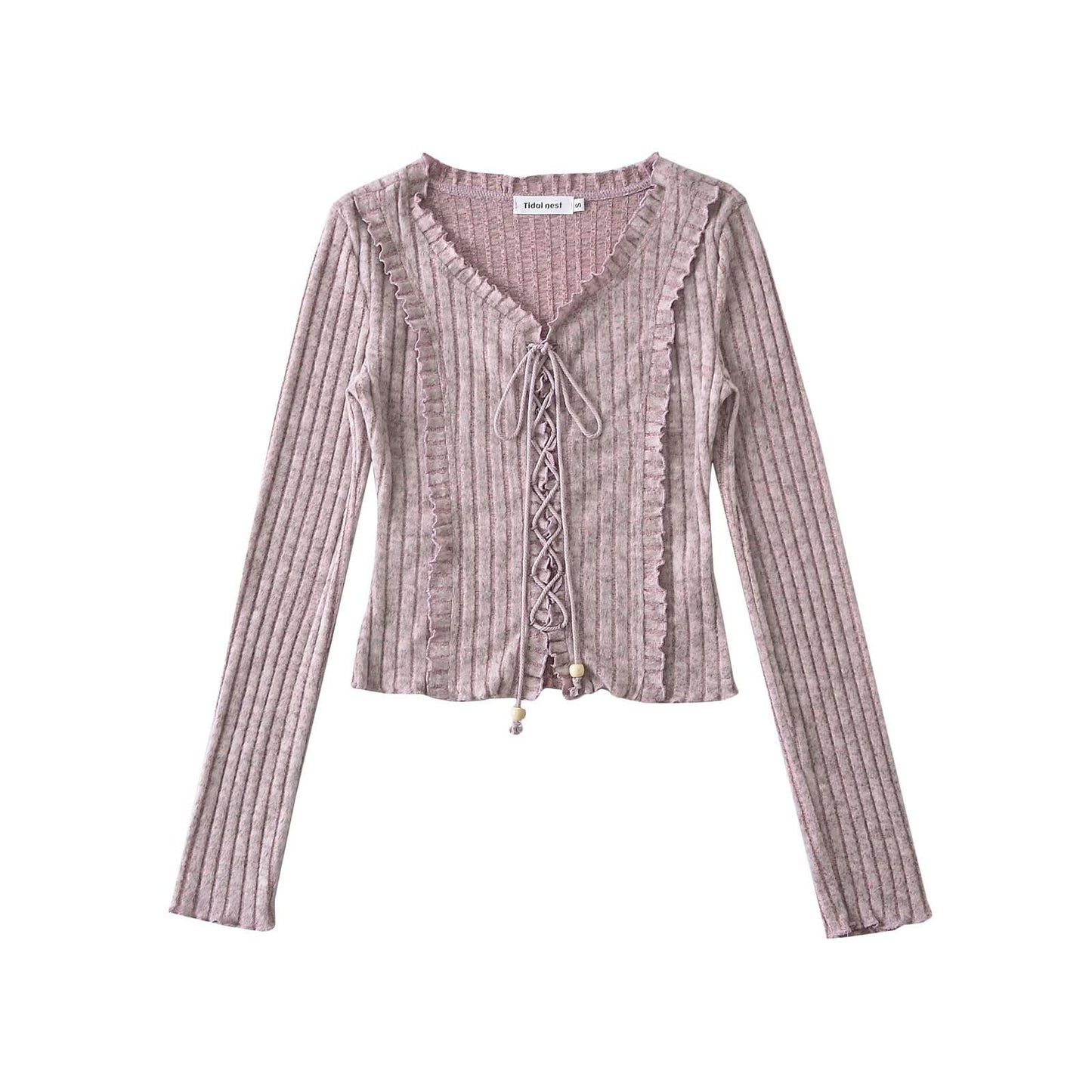 Tie up slim fit long sleeved top