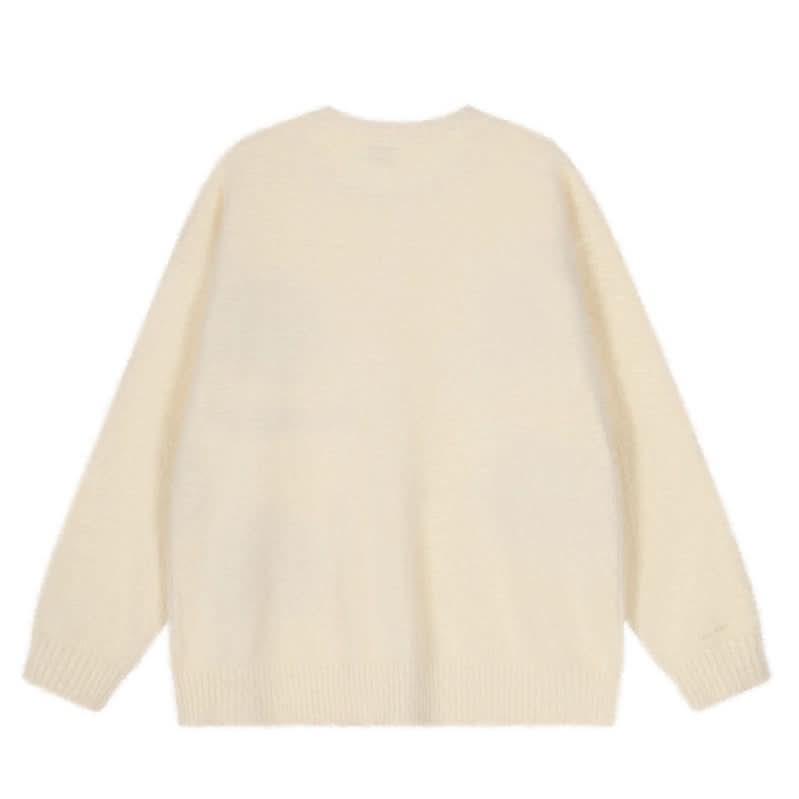 Dog Flower Knit Cardigan Sweater Coat Loose Soft Knitwear