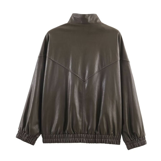 Stehkragen-Pilotenjacke aus Kunstleder