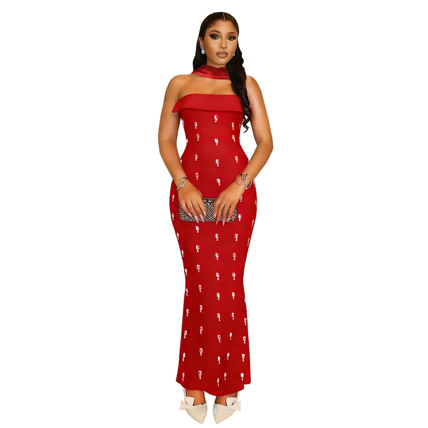 Elegant Strapless Embellished Ribbon Dress Set for Women Fashionable Two-Piece Outfit