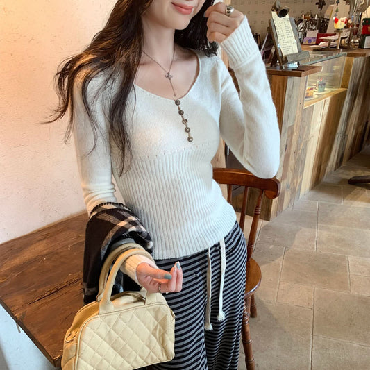 Pinker V-Ausschnitt Rippstrickpullover für Damen, schmal geschnitten, kurzes Oberteil