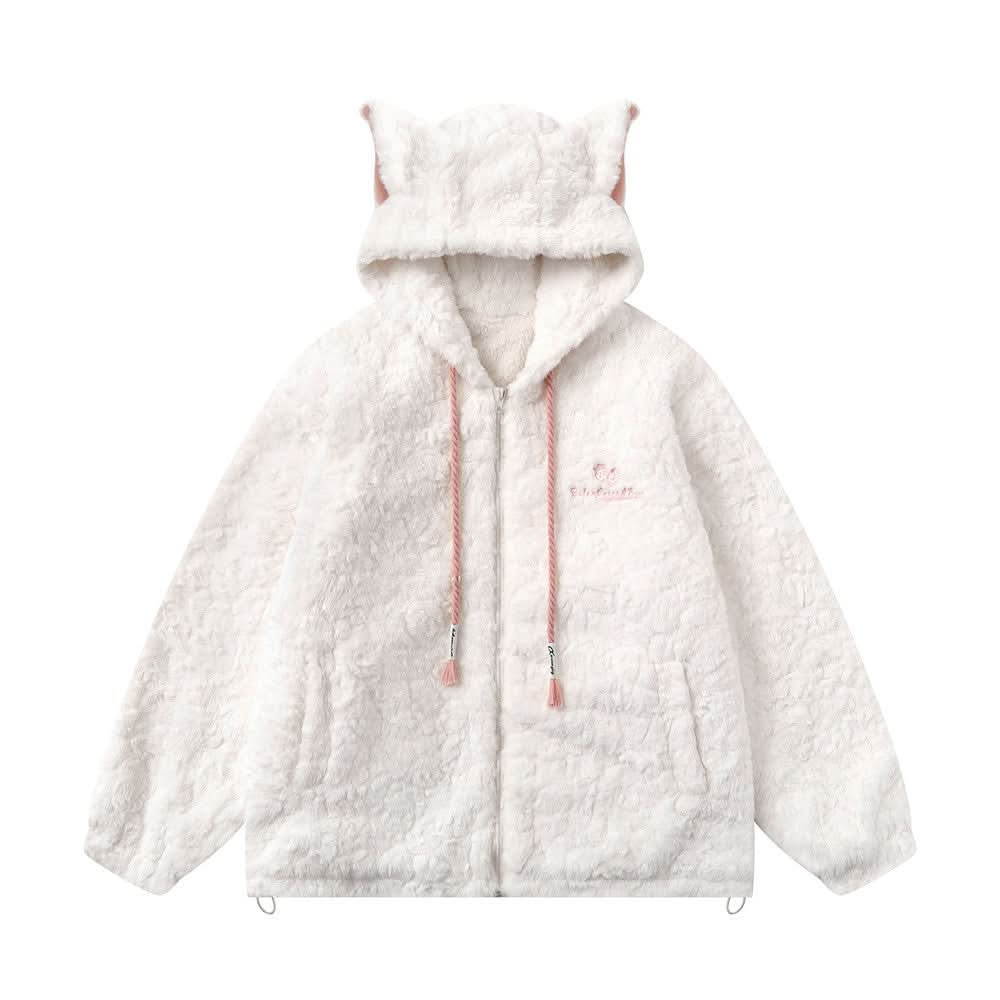 Cat's ears hooded cashmere coat
