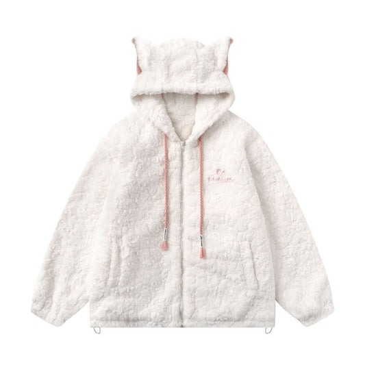 Cat's ears hooded cashmere coat