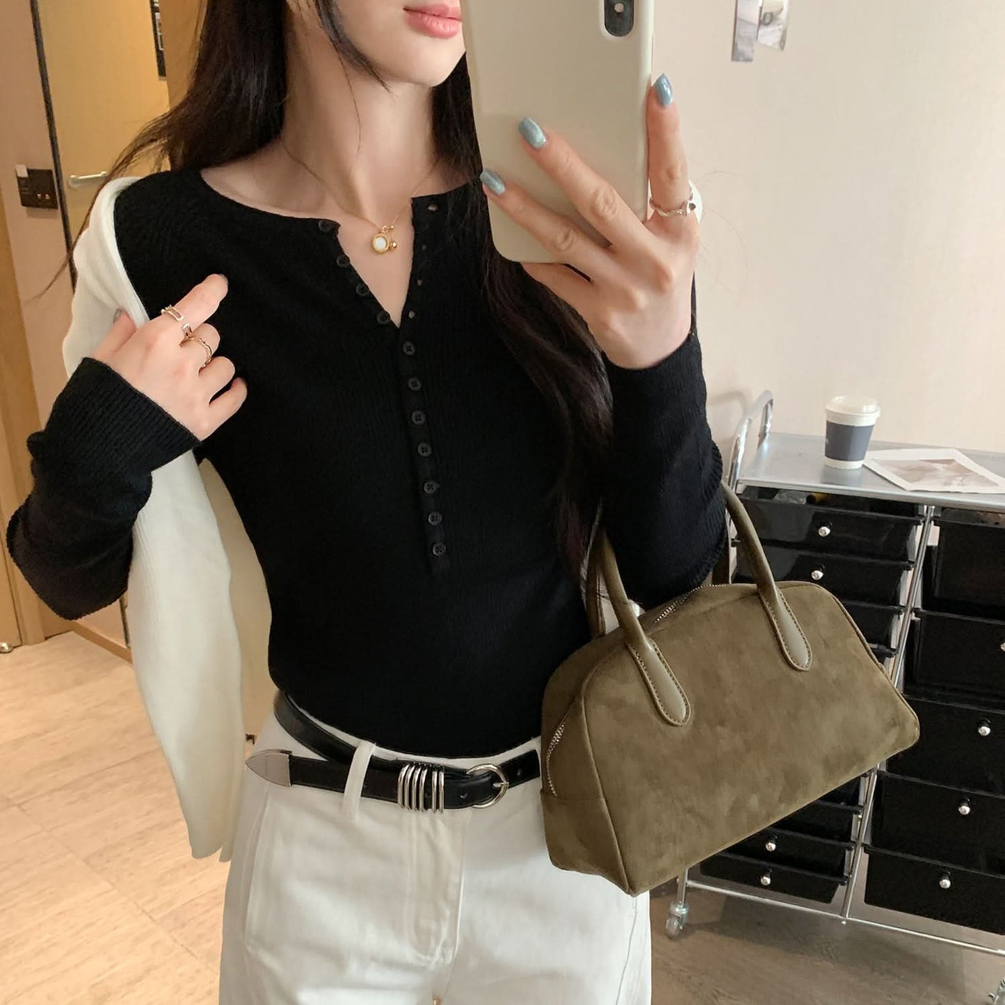 Henley Neck Pink Knit Top for Women,Slim Fit, Elegant Innerwear Shirt