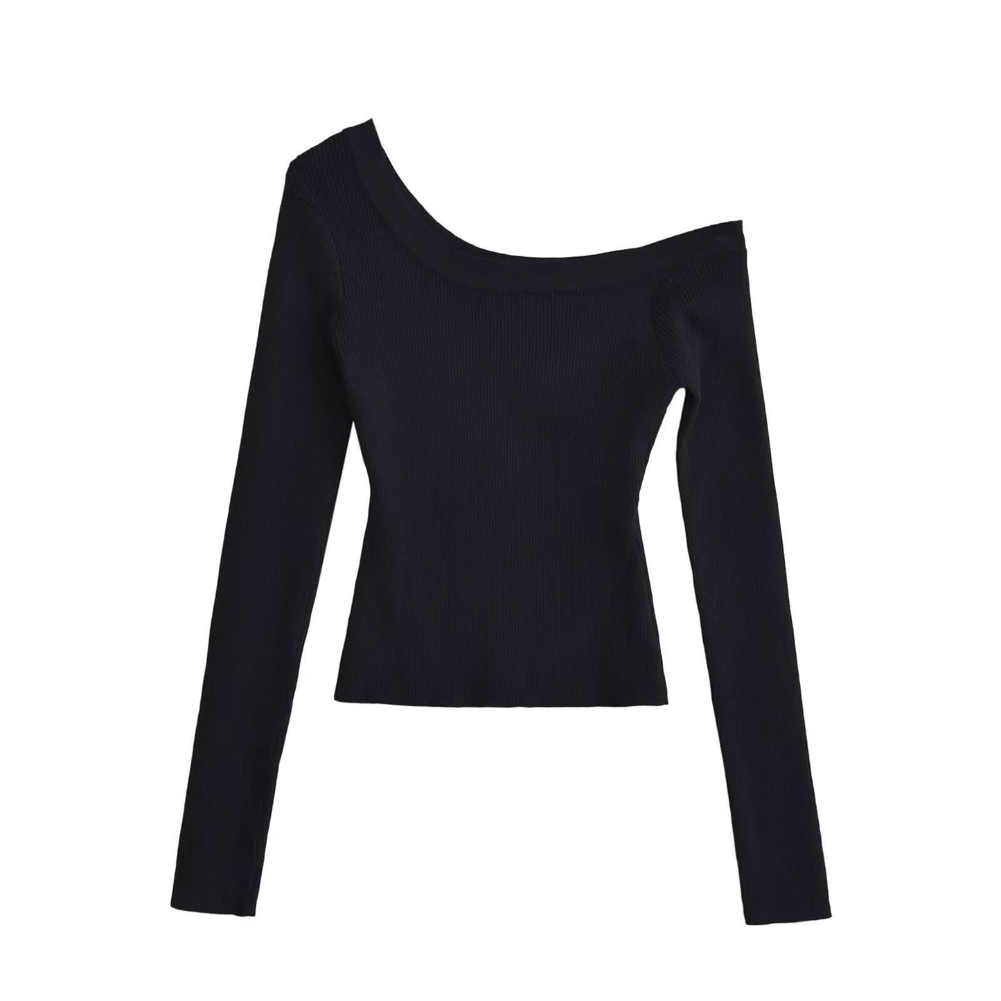 Slant shoulder off shoulder elastic slim fit sweater